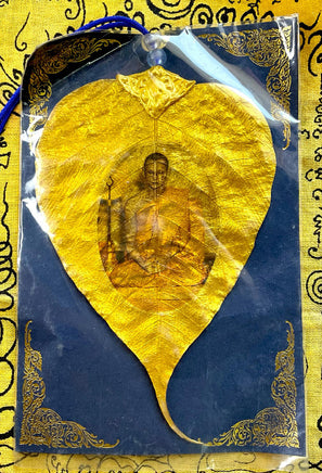 Feuille d'arbre du Bouddha dorée avec Roi Rama IX moine - Wat Suthat # 423