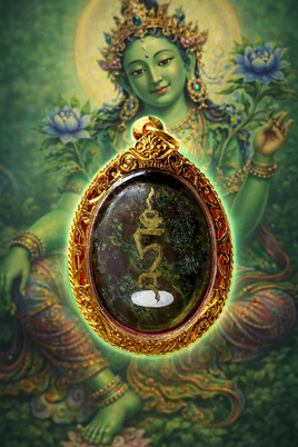 🪷 Pendentif sacré en Unakite inscrit de la lettre germe du mantra de Tara Verte # 729