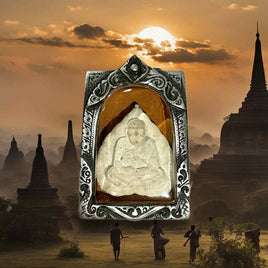 Amulette de Luang Phor Thuat sur feuille de Bodhi – Reliquaire avec photo et robe du Vénérable Phrakru Sangharaj Uthai (Wat Sri Maleuk, Ratchaburi) # 573 Magic of the Buddha