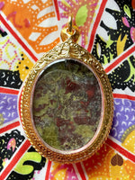 🪷 Pendentif sacré en Unakite inscrit de la lettre germe du mantra de Tara Verte # 729