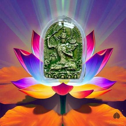 Tsa Tsa Manjushri en céramique verte – Wat Bhoman Khunaram # 849 Magic of the Buddha