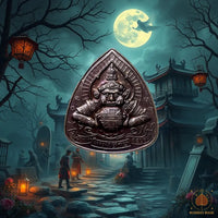 Phra Rahu Amulet in Alchemical Loh Dam Alloy - Wat Phanang Choen # 864