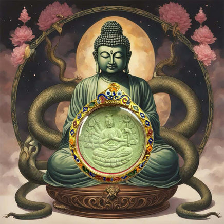 Grande amulette verte de Guan Yin à mille bras - Vénérable LP Somyot Tapasilo.