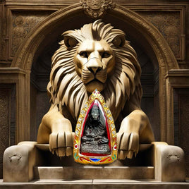 🦁 Amulette de Lersi Singtho – L’ermite à tête de lion en métal ancien
