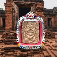 Amulette ancienne Bouddha & Phaya Kruth – Style Luang Phor Parn (Wat Bang Nom Kho, Ayutthaya) # 594