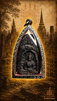 Ancienne amulette Phra Sum Kho en terre cuite noire – Région de Sukhothaï – Bouddha de sagesse et de protection # 878