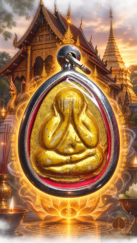 Ancient gilded Phra Pidta and Phra Rahu amulet - Northern Thailand # 886