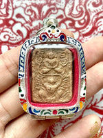 Amulette ancienne Bouddha & Phaya Kruth – Style Luang Phor Parn (Wat Bang Nom Kho, Ayutthaya) # 594