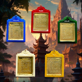 Amulette protectrice double face Yant Kropetch dorée – Wat Bang Nom Kho (tradition du Très Vénérable Luang Phor Parn) # 569 Magic of the Buddha