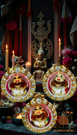 Amulette bille Look Aum Khuman Thong peinte à la main – Wat Païlom (début années 2000) # 718