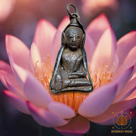 Amulette ancienne en plomb du Bouddha – Encadrement traditionnel en métal # 610