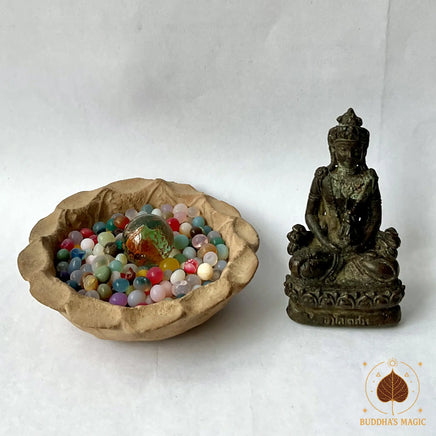 🛞 Petit lot de reliques bouddhistes tibétaines – Amitayus, coupe rituelle et reliques Ringsel # 804 Magic of the Buddha
