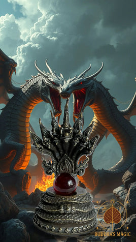 Statuette du Roi des Nâgas à sept têtes en bronze avec bille de cristal des nâgas rouge # 669