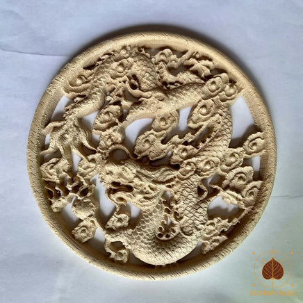 🐉 Ornement décoratif chinois en bois sculpté – Dragon circulaire # 786 Magic of the Buddha