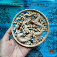 🐉 Ornement décoratif chinois en bois sculpté – Dragon circulaire # 786 Magic of the Buddha