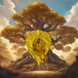 Feuille d'arbre du Bouddha dorée avec Roi Rama IX moine - Wat Suthat # 423