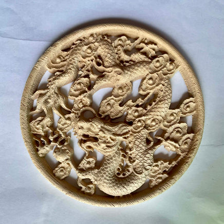 🐉 Ornement décoratif chinois en bois sculpté – Dragon circulaire # 786 Magic of the Buddha