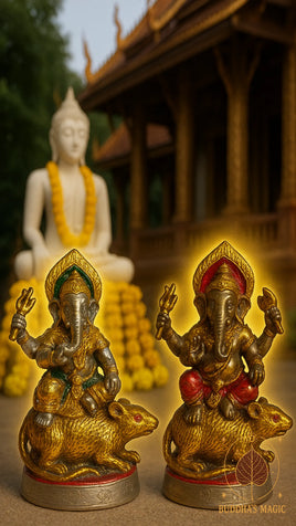 Statuette Ganesh sur Mooshika consacrée au Wat Sakai (1989) – Très Vénérable Luang Phor Dooh # 653