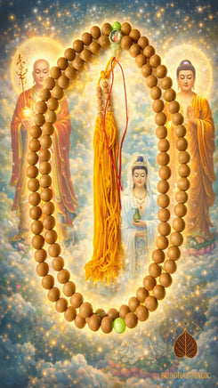 🧿 Grand chapelet chinois en bois précieux – Bille de tête fluorescente aux Trois Bouddhas – Production limitée de temple (Thaïlande) # 798 Magic of the Buddha