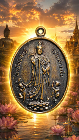 Médaille sacrée de Guan Yin et du Très Vénérable Luang Phor Noi Juntho du Wat Huay Sai Tai # 881 Magic of the Buddha