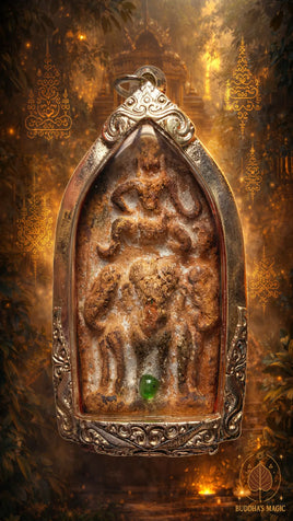 Amulette Indra sur Airavata avec perle verre alchimique # 815 Magic of the Buddha