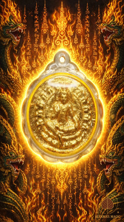 Précieuse amulette de fortune Jatukham Rammathep dorée - Wat Phra Mahathat Woramahawihan # 853 Magic of the Buddha