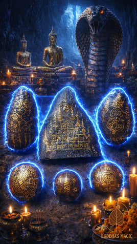 Large blue magical iron nuggets Lek Namphi adorned with Yant #662