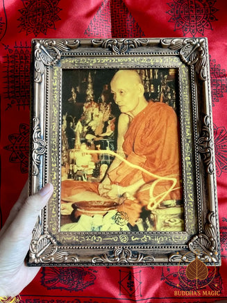 Cadre ancien consacré avec photo miraculeuse du très vénérable Luang Phor Dooh (Wat Sakai) # 664 Magic of the Buddha