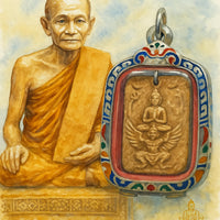 Amulette ancienne Bouddha & Phaya Kruth – Style Luang Phor Parn (Wat Bang Nom Kho, Ayutthaya) # 594
