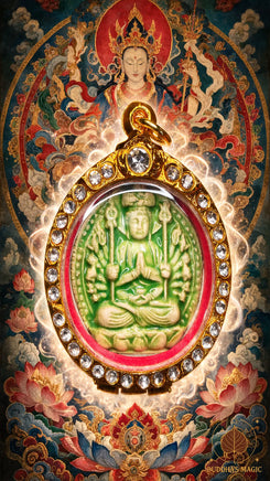 Amulette en céramique de Guan Yin à mille bras Namgyalma - Wat Boman Khunaram # 843 Magic of the Buddha