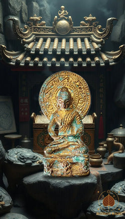 Amulette thaï ancienne du Bouddha en méditation – Bronze et or – XIXe siècle # 818 Magic of the Buddha