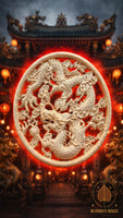 🐉 Ornement décoratif chinois en bois sculpté – Dragon circulaire # 786 Magic of the Buddha