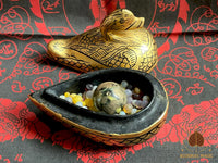 Reliquaire birman ancien en bois laqué – Canard sacré contenant bille Look Geow et perles reliques Sarira # 646