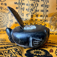 Reliquaire ancien Pla Pa Kapaow en corne de buffle avec talisman cobra et perles reliques sarira # 698