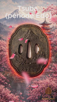 Tsuba japonaise ancienne en fer Mont Fuji et cerisiers Epoque Edo # 797