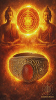 ✨Antique Thai Temple Sacred Ring – Engraved Bronze and Amber Cabochon #789