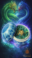🐍 Pot rituel en céramique bleue et blanche avec amulette Naga et perles reliques Sarira # 803