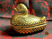 Reliquaire birman ancien en bois laqué – Canard sacré contenant bille Look Geow et perles reliques Sarira # 646