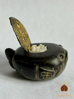 Reliquaire ancien Pla Pa Kapaow en corne de buffle avec talisman cobra et perles reliques sarira # 698