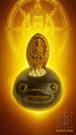 Reliquaire ancien Pla Pa Kapaow en corne de buffle avec talisman cobra et perles reliques sarira # 698