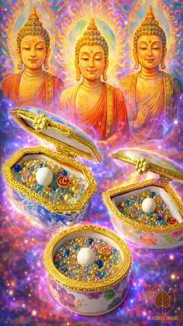 🪷 Reliquaires vintage en céramique fleurie avec perles reliques Sarira multicolores # 823 Magic of the Buddha