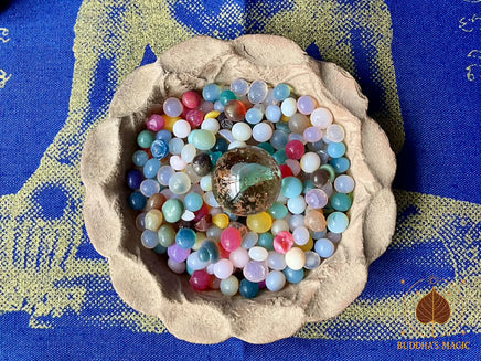 🛞 Petit lot de reliques bouddhistes tibétaines – Amitayus, coupe rituelle et reliques Ringsel # 804 Magic of the Buddha