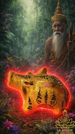 Statuette Phaya Moo sanglier sacré en terre cuite peinte # 855 Magic of the Buddha