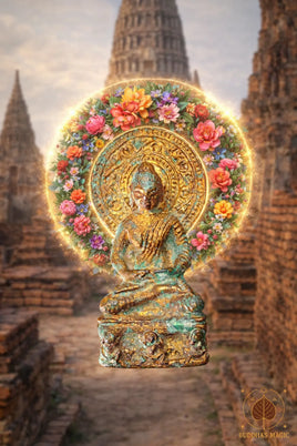 Amulette thaï ancienne du Bouddha en méditation – Bronze et or – XIXe siècle # 818 Magic of the Buddha