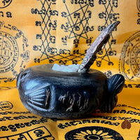 Reliquaire ancien Pla Pa Kapaow en corne de buffle avec talisman cobra et perles reliques sarira # 698