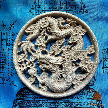 🐉 Ornement décoratif chinois en bois sculpté – Dragon circulaire # 786 Magic of the Buddha